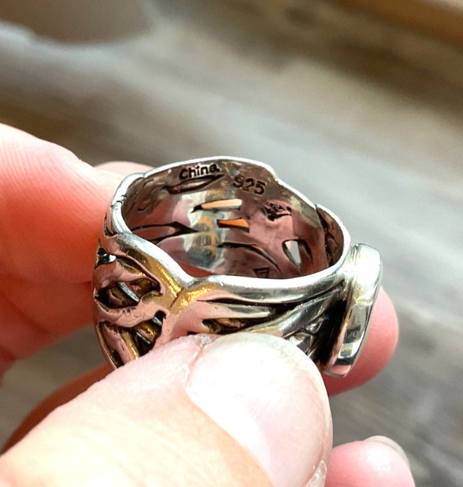 Vintage 925 Sterling Silver Woven Statement Ring White Mother of Pearl Sz 10.5