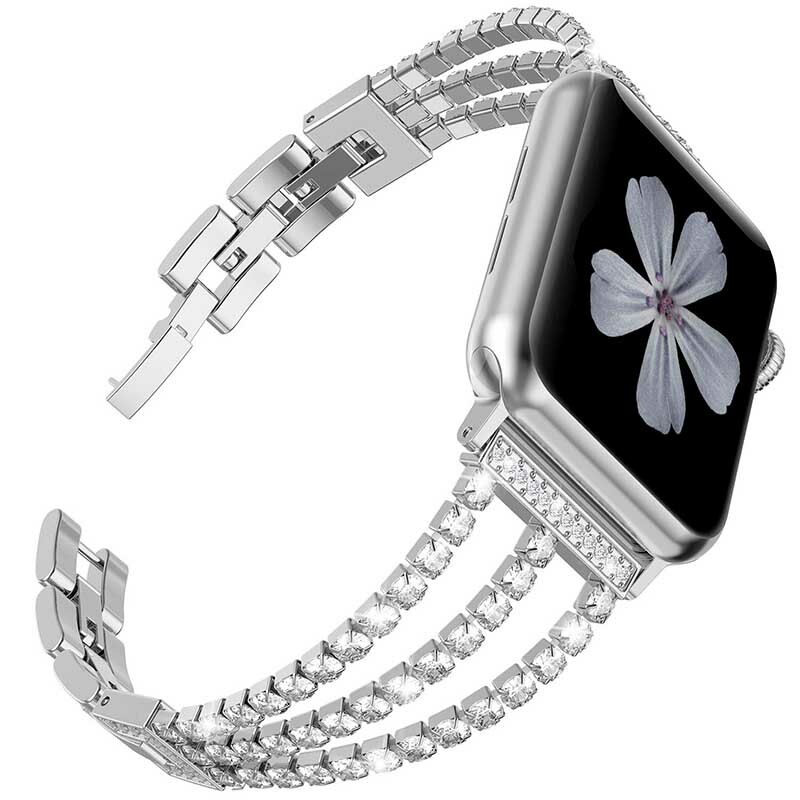 For Apple Watch Ultra 9 8 7 6 5 4 SE Bling Rhinestones Steel Band Bracelet Strap