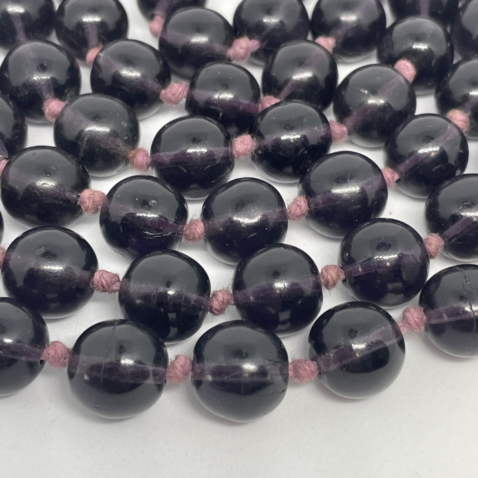 Vintage Deep Purple Chinese Glass Hand Knotted Round Bead Long Necklace 29”