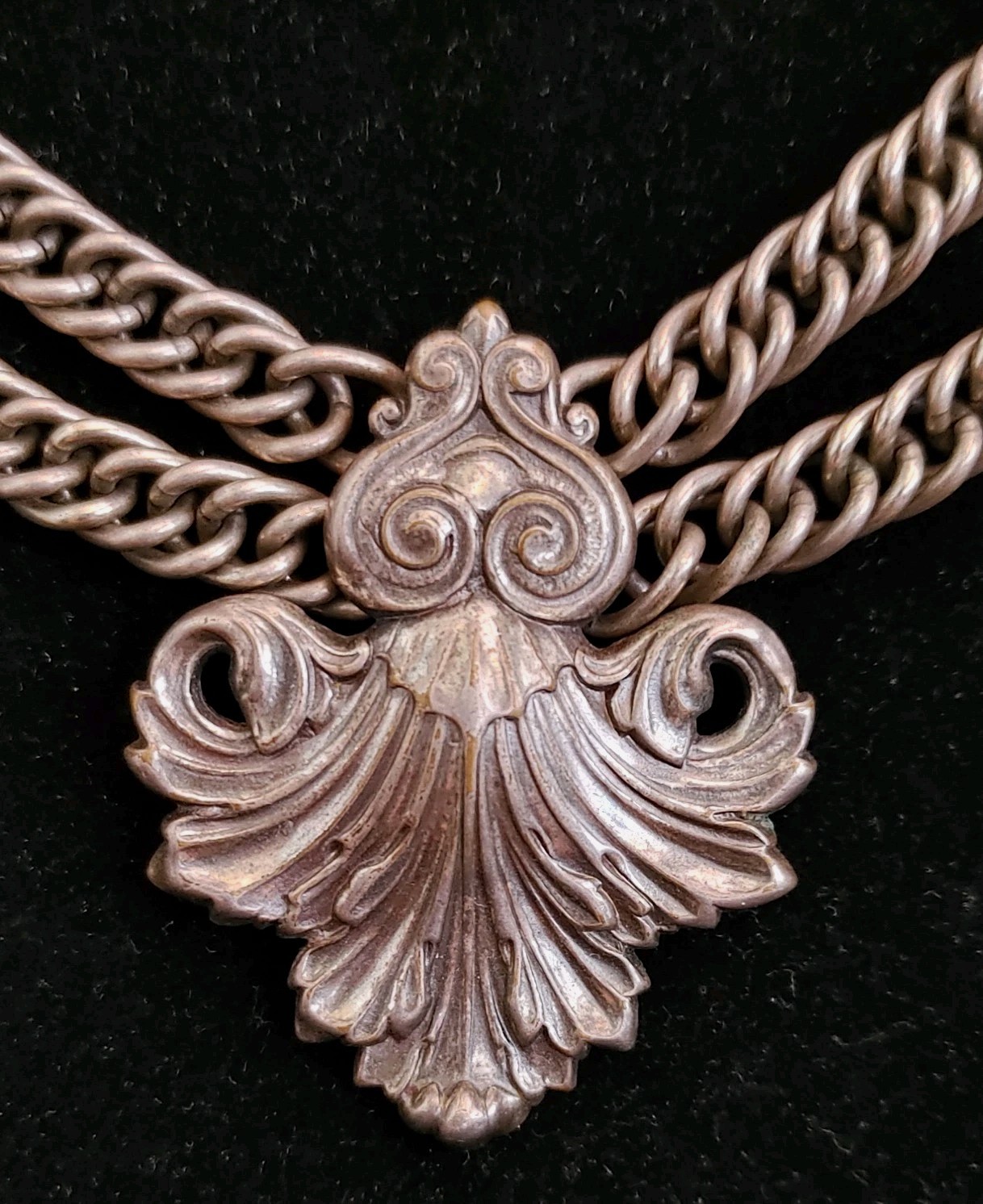 Vintage Signed Joseff of Hollywood Statement Necklace Double Chain Silver Tone