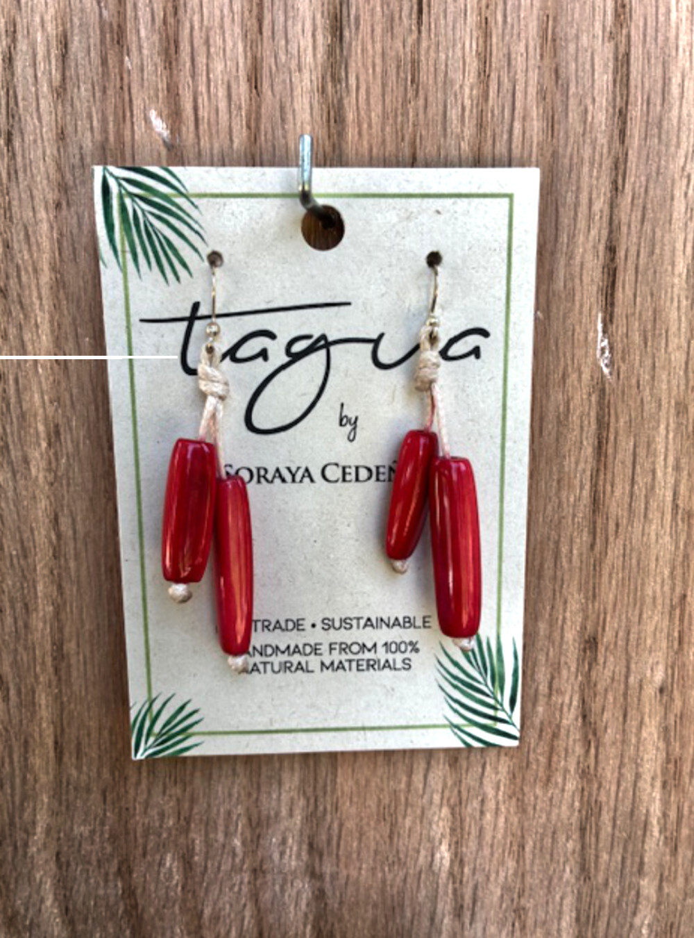 Tagua Nut Jewelry By Soraya Cedeno, Earring, Paloma, red