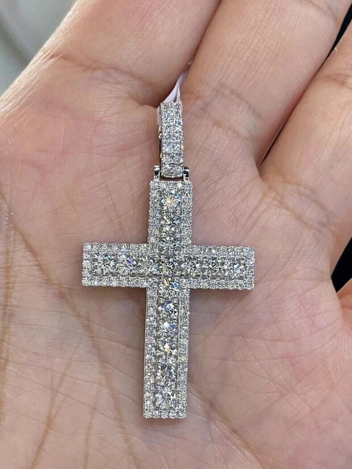 3 Ct Round Cut Moissanite Men’s Religious Cross Pendant Real 925 Sterling Silver