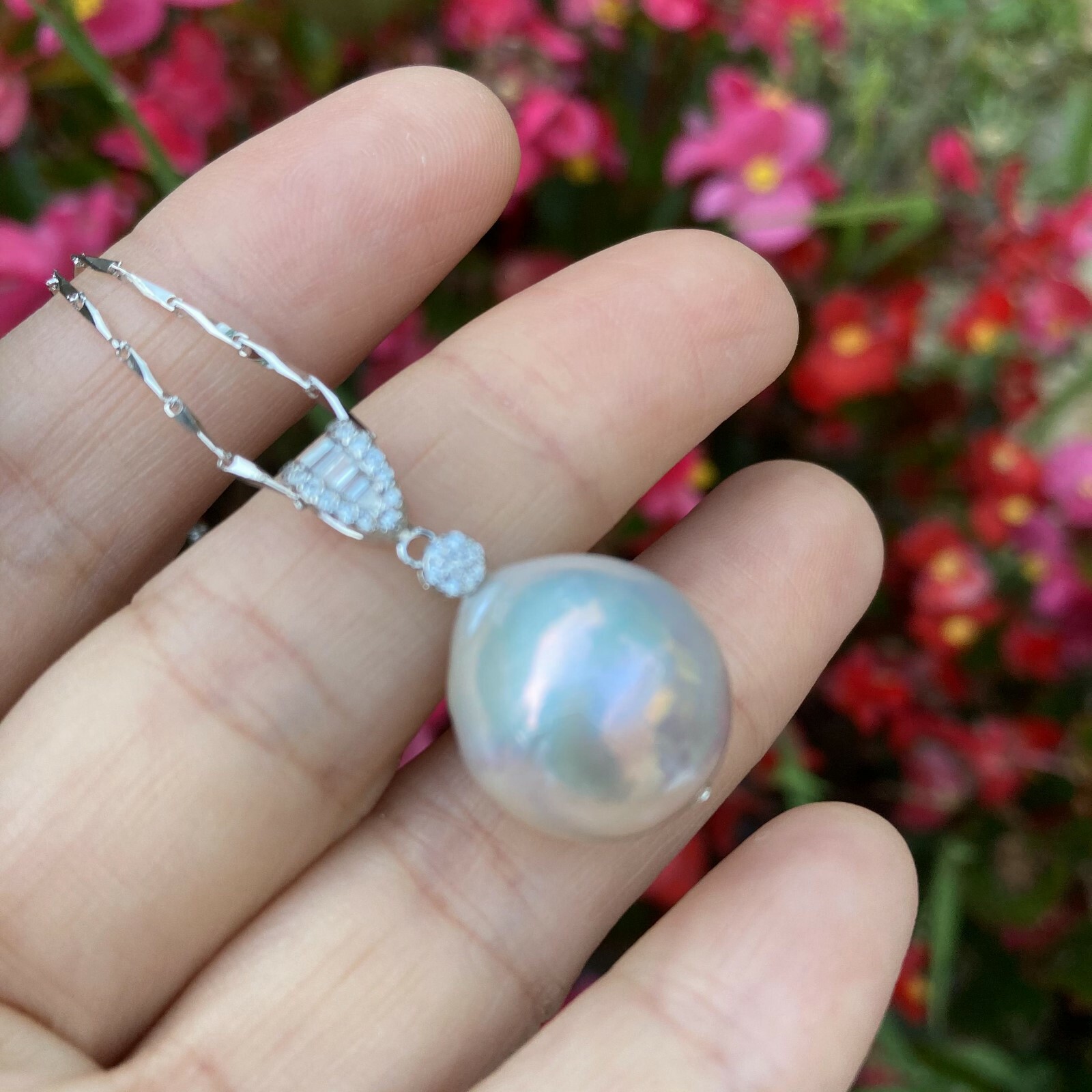 16mm Kasumi white freshwater Pearl high luster sterling silver Pendant necklace
