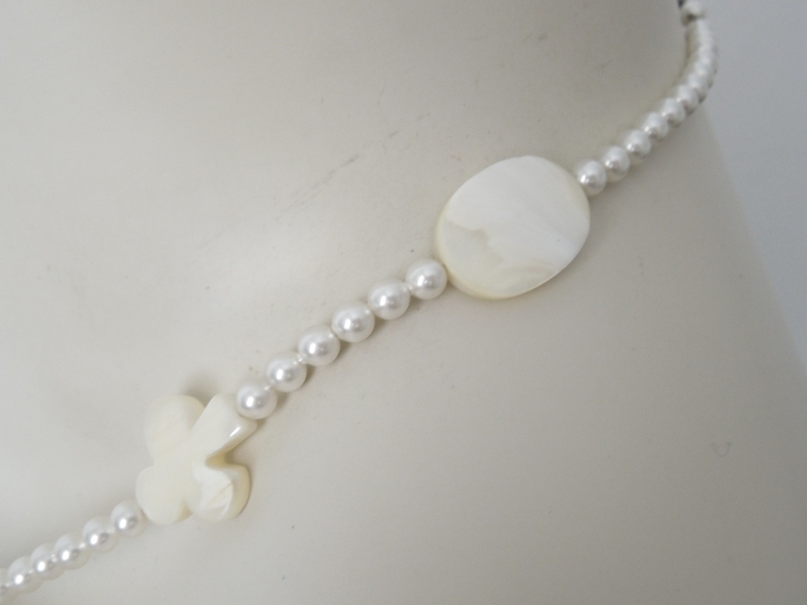 Necklace Mother Of Pearl Elements And Artificial Pearls 21.9 G/Approx. 49 Cm