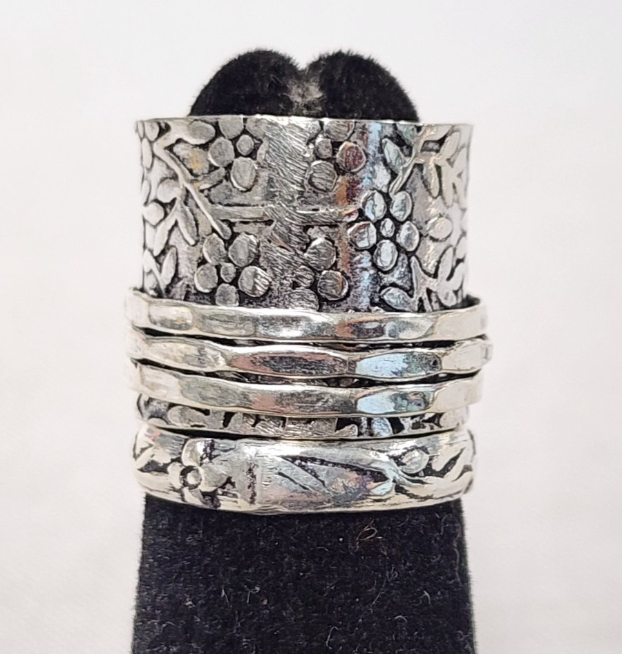 Sterling Silver 6.8g Floral Ring Set sz 3.25