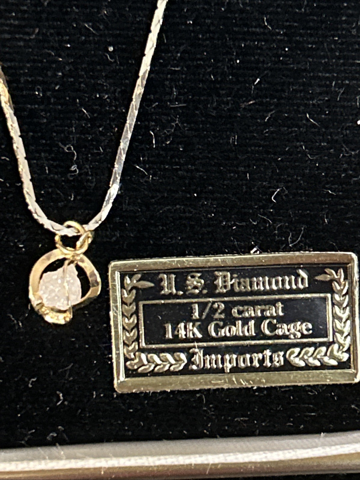 Vintage 1/2 Carat Raw ROUGH DIAMOND JEWELRY 14K Gold Cage Necklace *Read