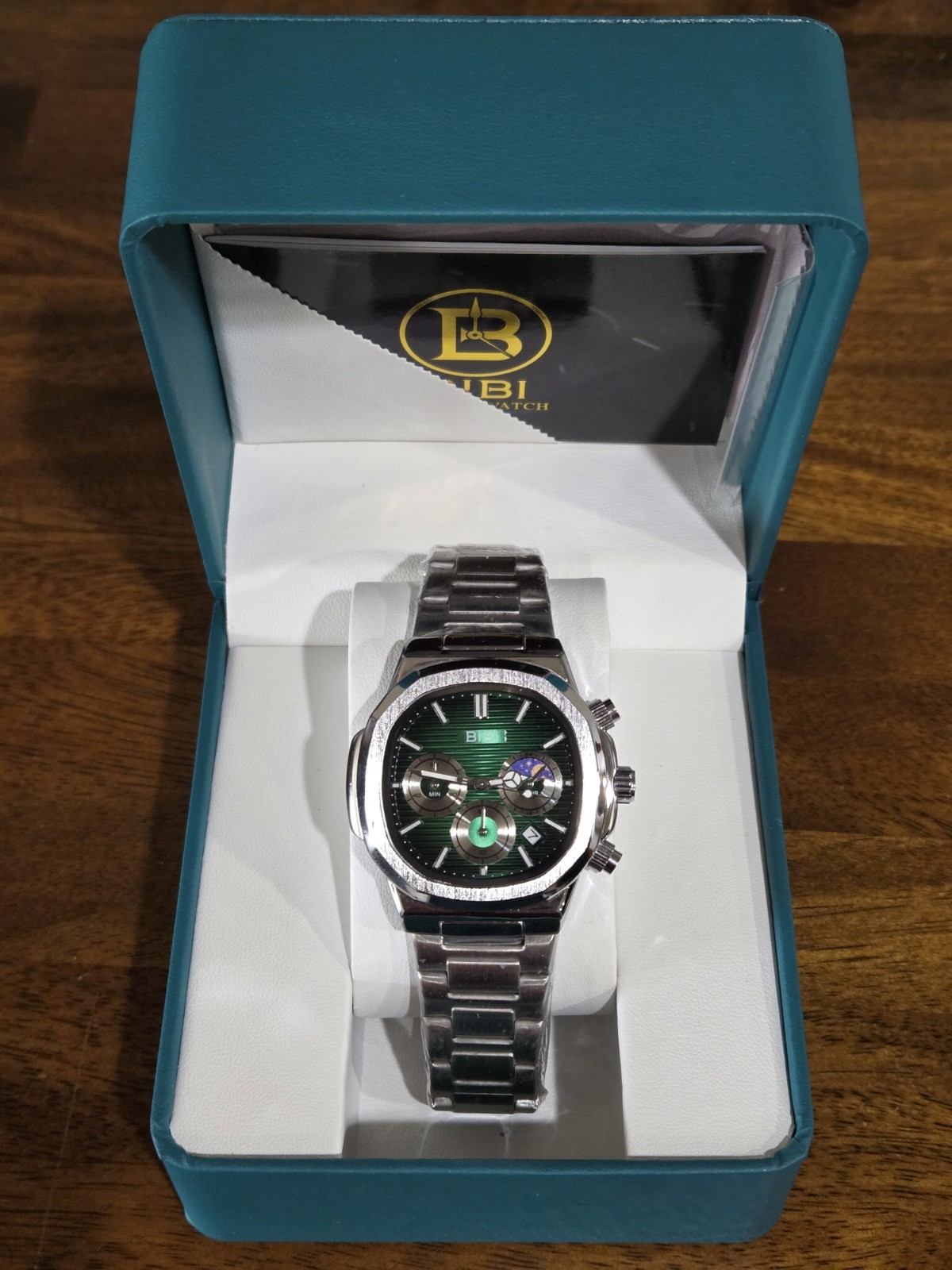 BIBI B0236 Quartz Green Dial Chronograph Date 31mm Silver Watch