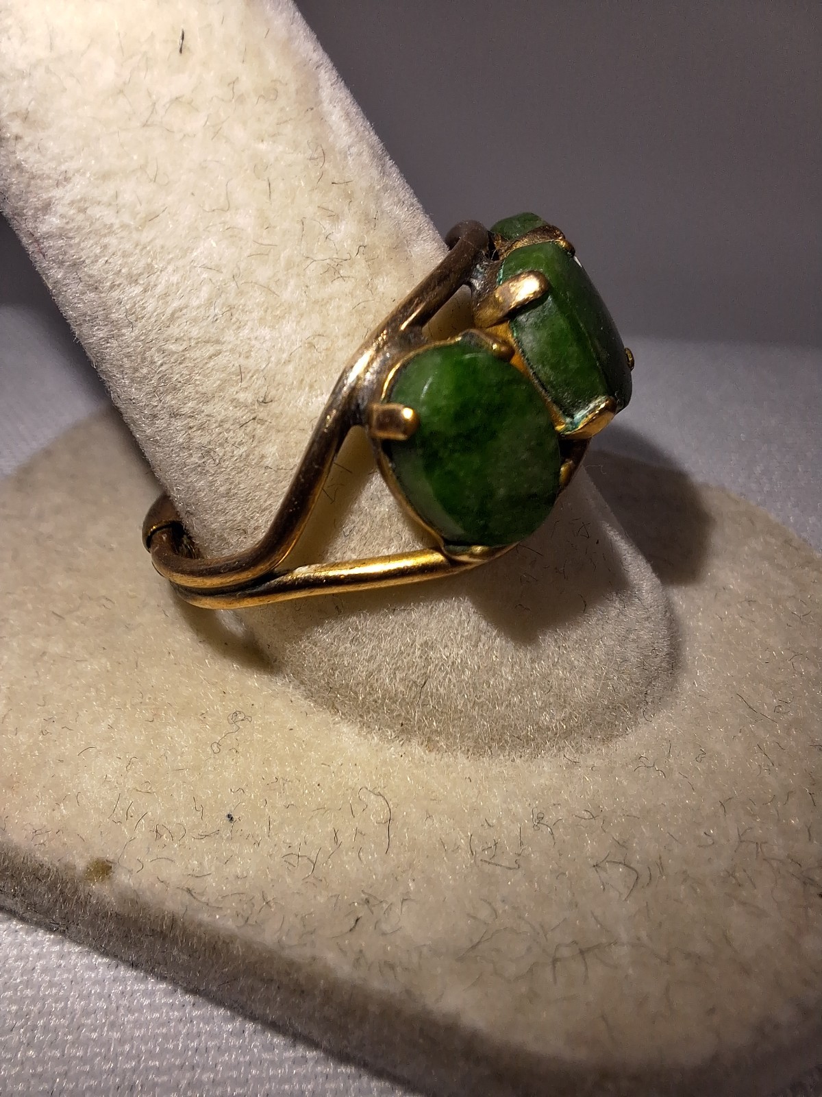 Signed 12k Gold Filled Burt Cassell Oval Jade 3 Stone Split Shank Ring Sz 8