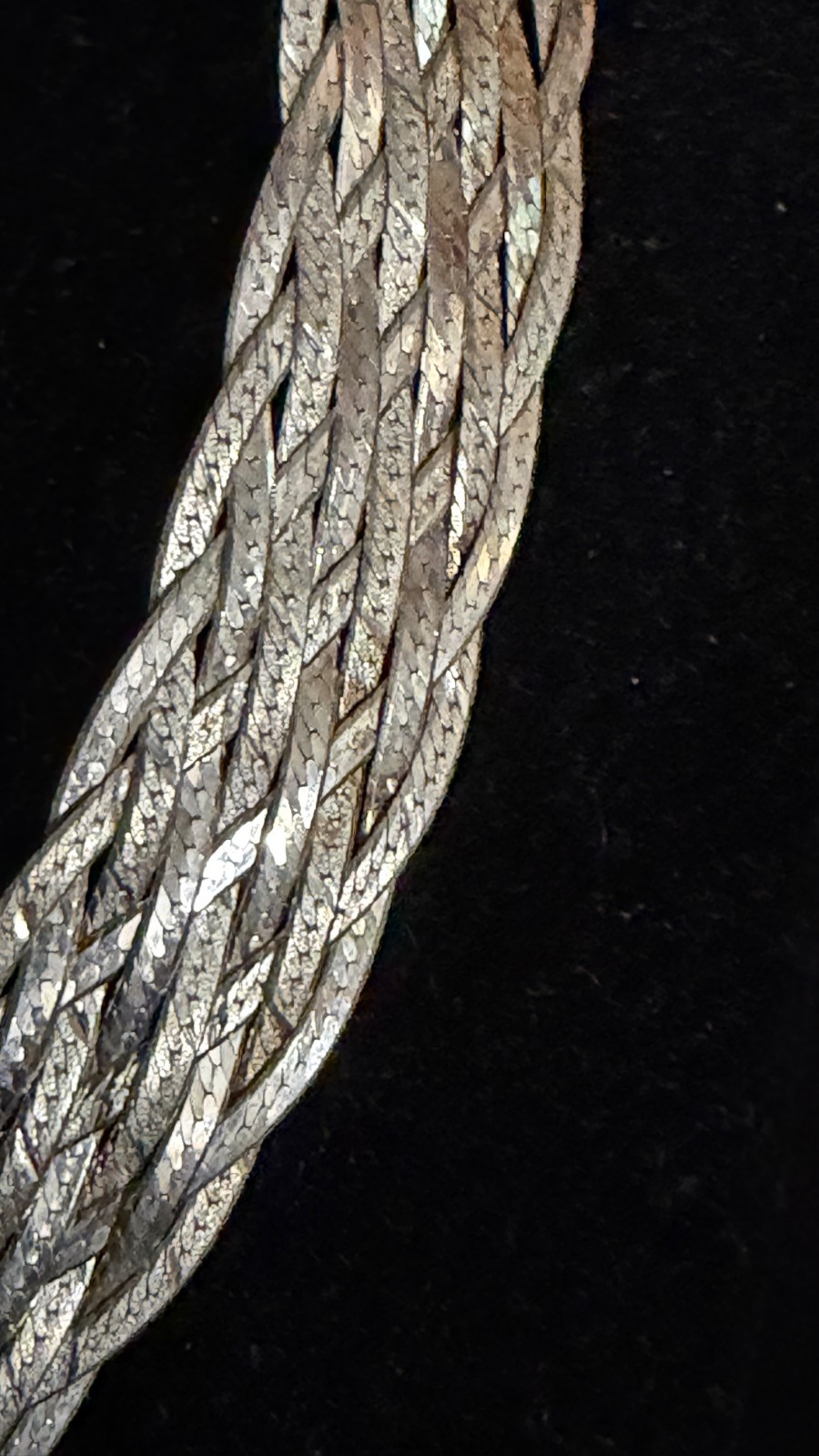 Vintage Italian Milor Sterling Silver Woven Herringbone Cameo Medallion Necklace