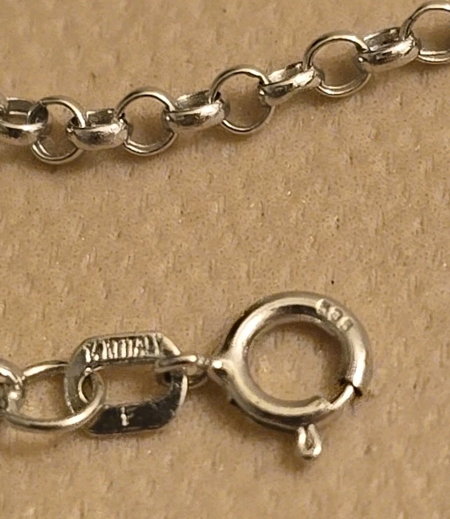 14K WG Italy Rolo Link Chain Necklace Spring Ring Clasp/Closure, App. 19 3/8 In.