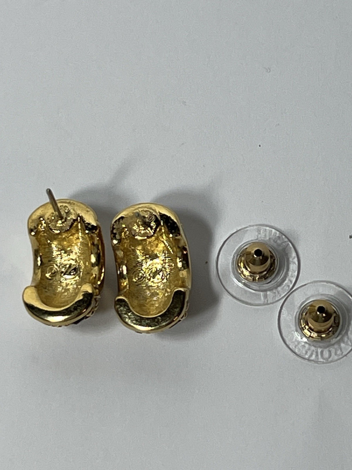 J26- Vintage Signed Swarovski Gold Tone Pave Crystal Dome Barrel Stud Earrings