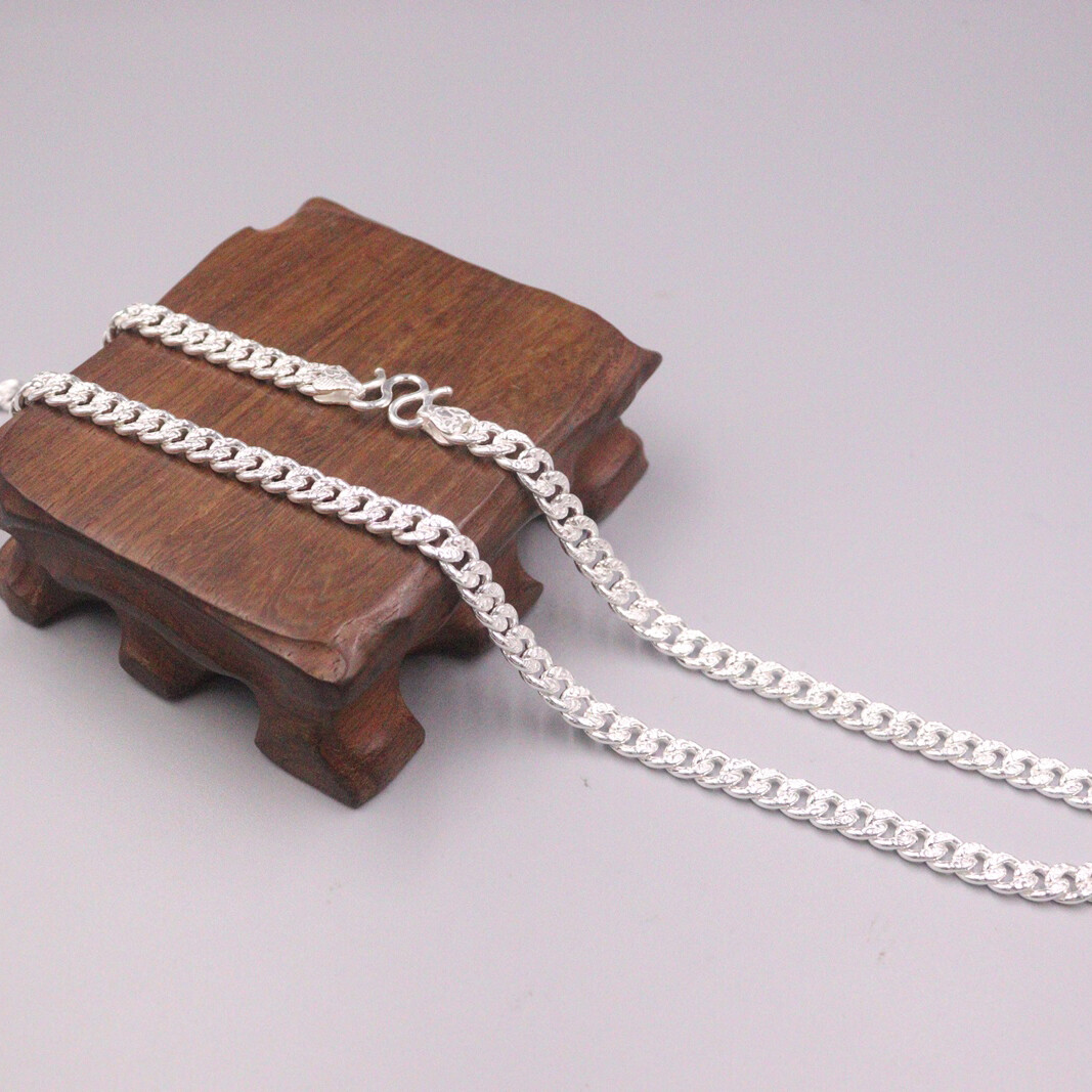 Real 999 Pure Silver Necklace For Men Women 6mm Curb Link Chain 20inch Length
