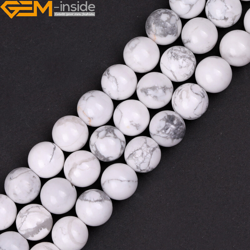 Natural White Howlite Stone Round Beads For Jewelry Making 15″ 2mm Big Hole 10mm