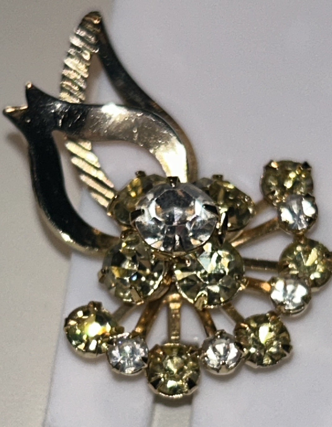 Vintage Sarah Coventry Rhinestone Clip Earrings Gold Tone Jonquil Floral 1960s