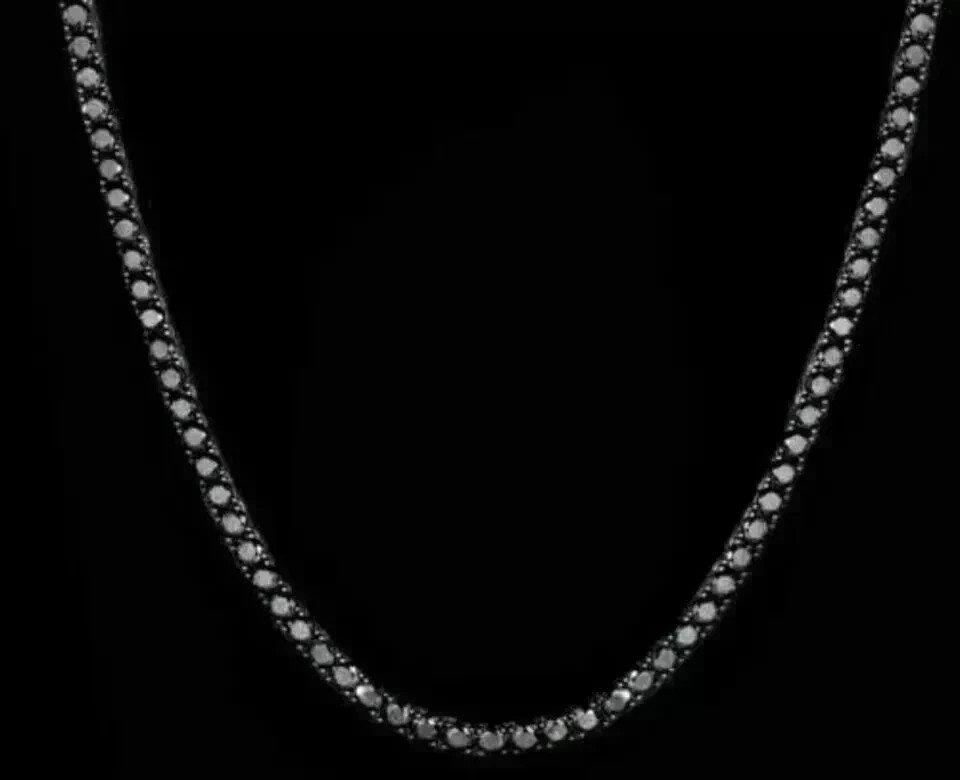 20CT Round Lab Created Black Diamond Men’s Tennis Necklace 14K Black Gold Finish
