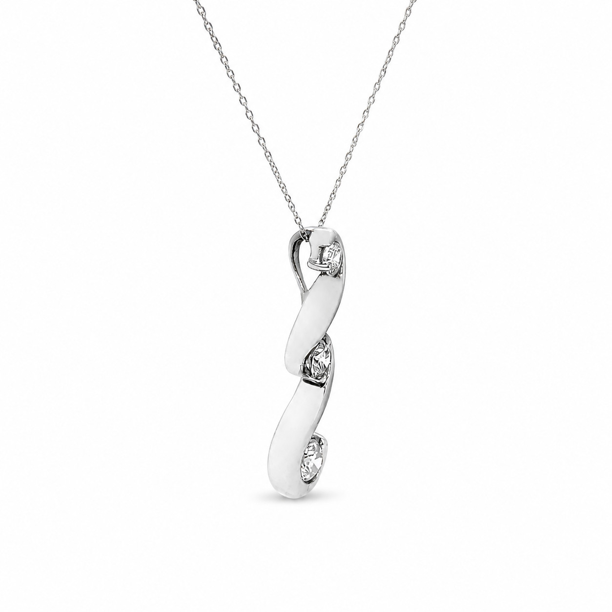 Natural Diamond Three Stone Pendant Cocktail Necklace – 14K White Gold