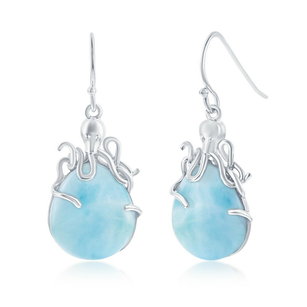 Women’s Earrings Sterling Silver Pear-Shaped Larimar Octopus
