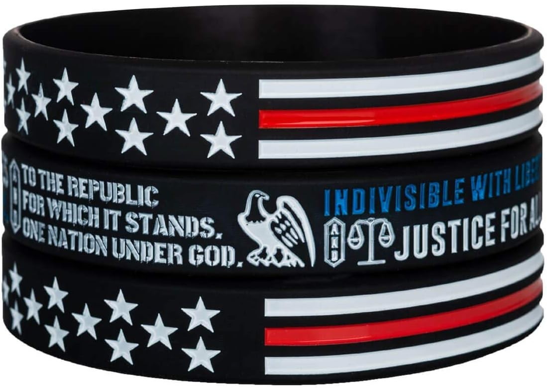 Power of Faith Patriotic American Flag Silicone Bracelets Set with Patriot’s …