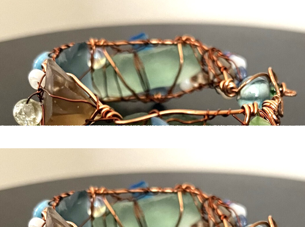 🌊 HANDCRAFTED SEA GLASS BRACELET • COPPER‑WRAPPED COASTAL BLUE/GREEN • 7”