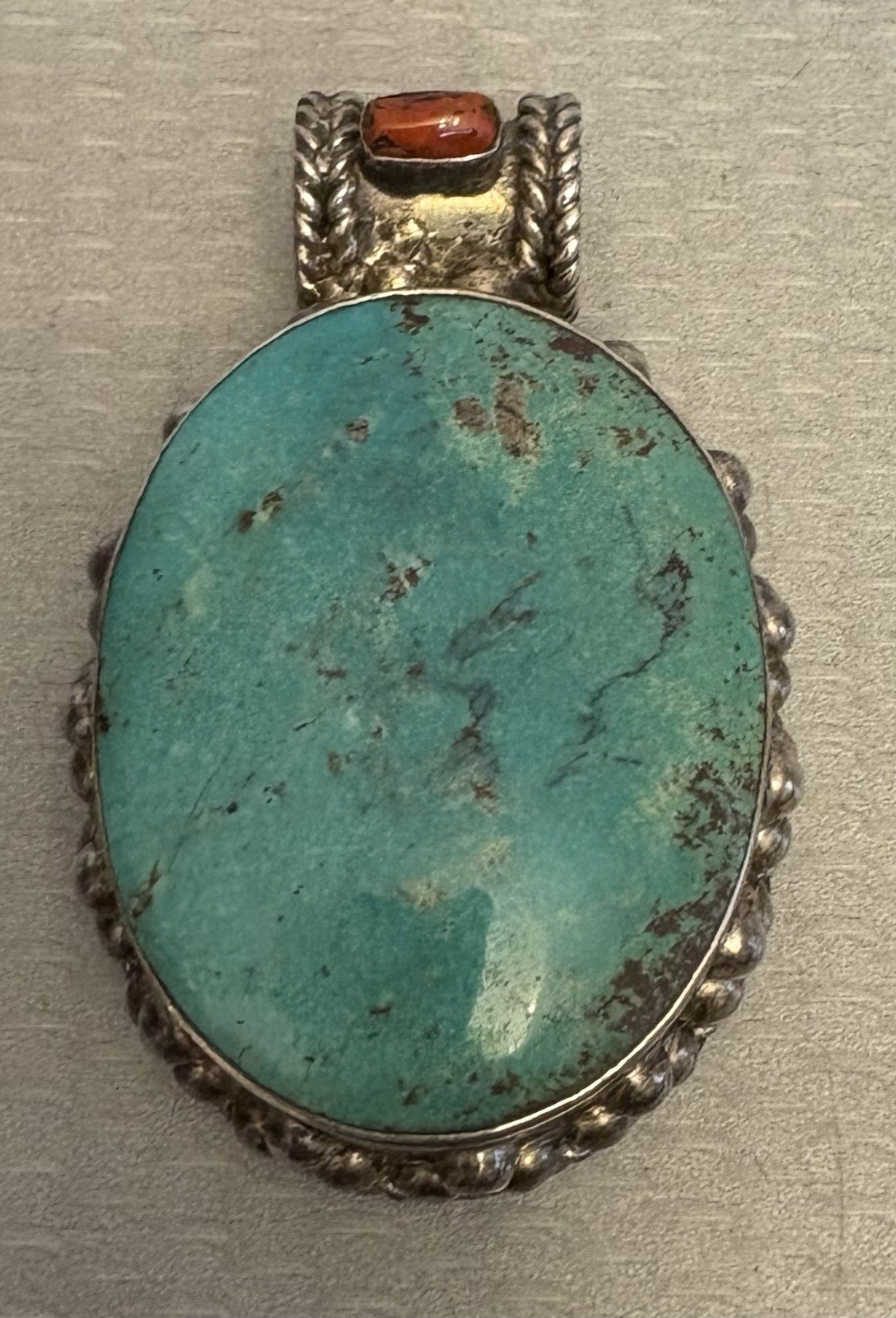 Massive Tibetan Sterling Silver Turquoise Red Coral Pendant 3″ Statement 81.9gr