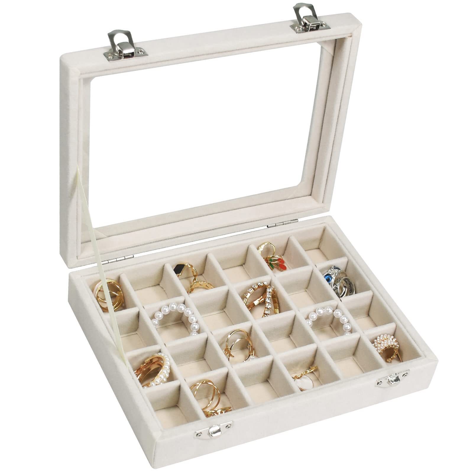 24 Grid Jewelry Tray Organizer Transparent Lid for Earrings Rings Pendants