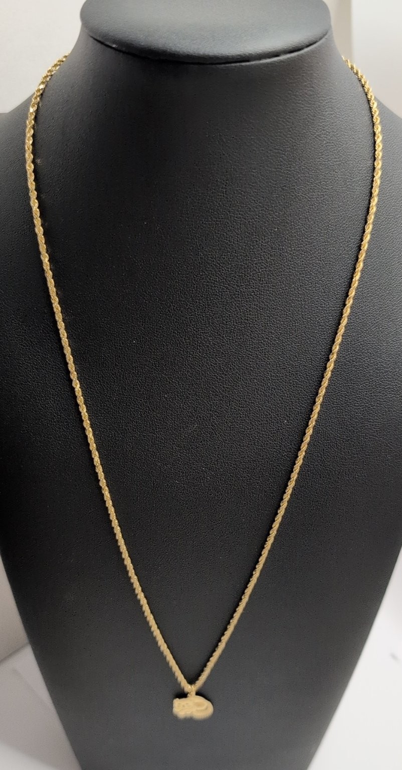 VTG 14k Cat Pendant | 10K Yellow Gold Rope Chain Necklace 18 Inch 3.17 total g