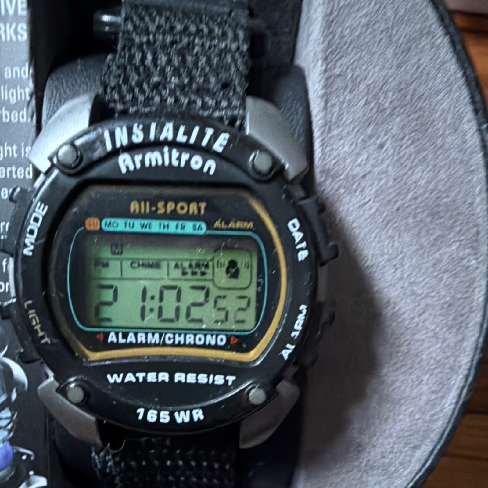 Armitron Instalite men’s digital quartz watch 50m black nylon alarm chrono