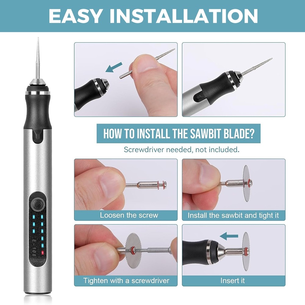 Electric Engraving Pen USB Rechargable 34 Bits Mini DIY Cordless Portable Tool