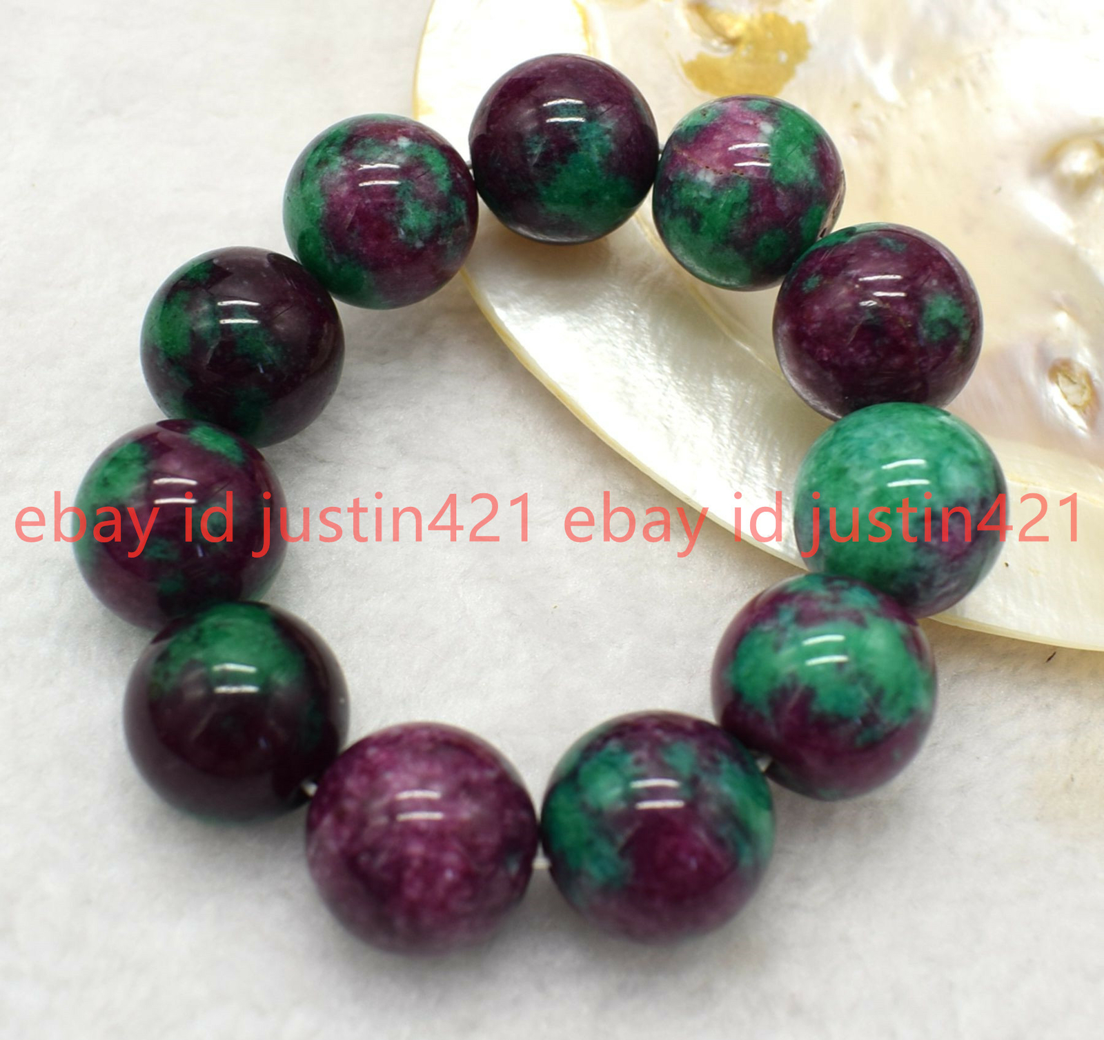 Huge 16/18mm Top Natural Green Zoisite Epidote More Red Gems Bead Bracelet AA