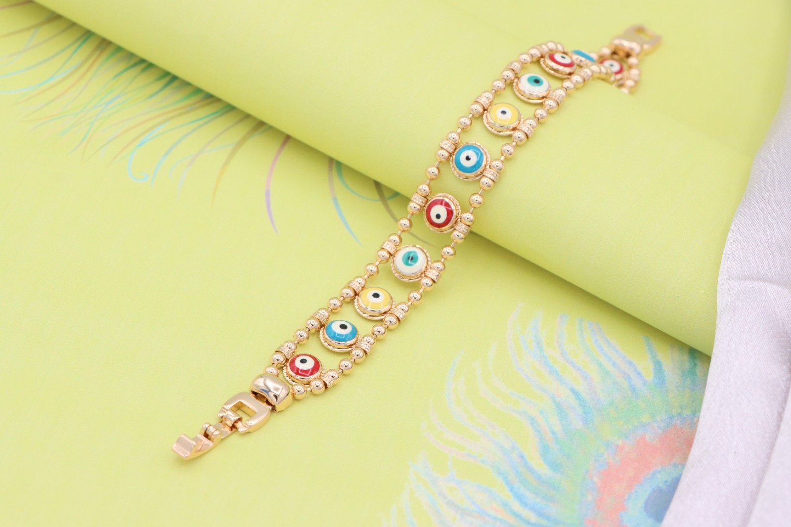 Colorful Evil Eye Beaded Rose Gold Bracelet, XPBL0762