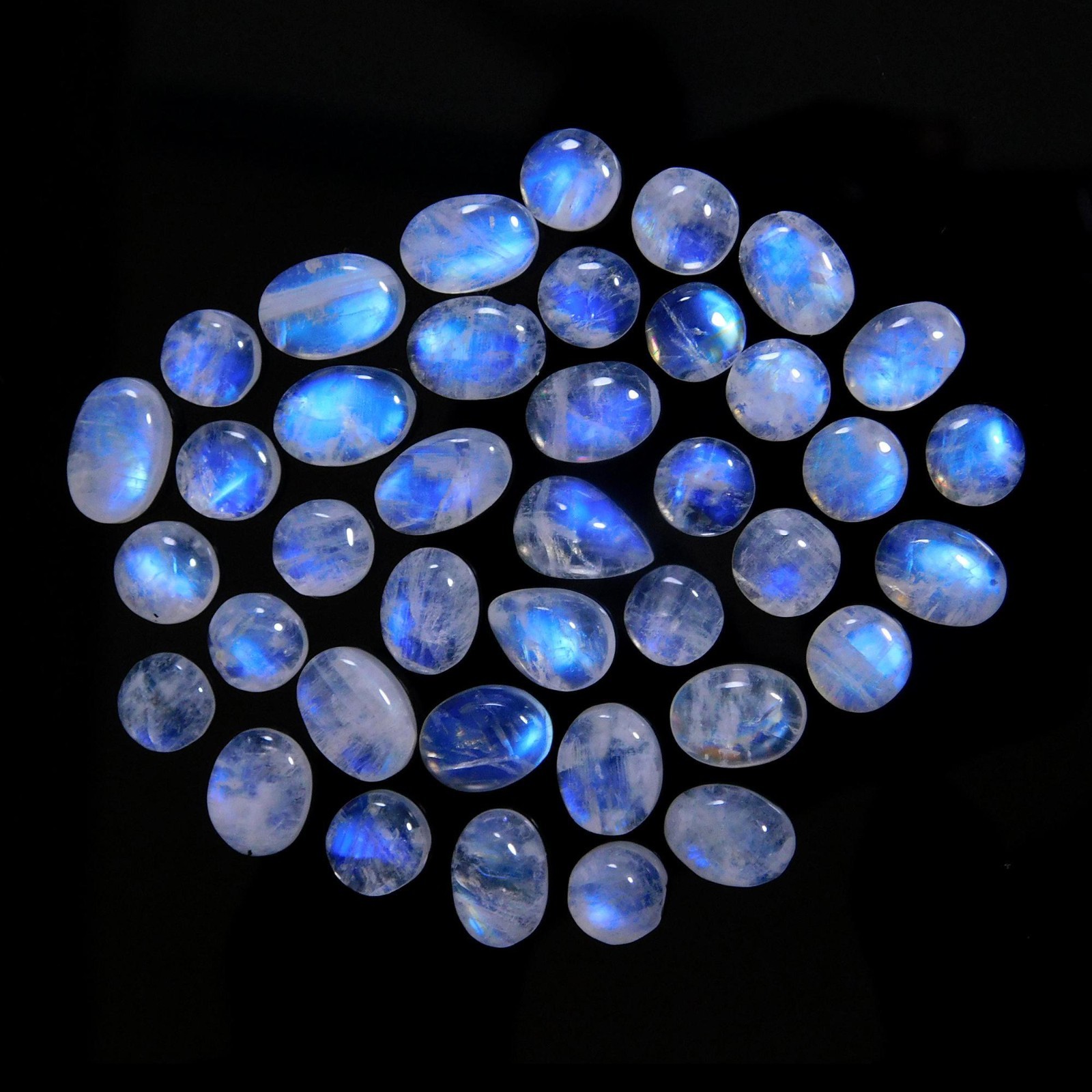 39Pcs 79Cts Natural Rainbow Moonstone Gemstone Cabochon Lot 7×9-7×10 mm#14034