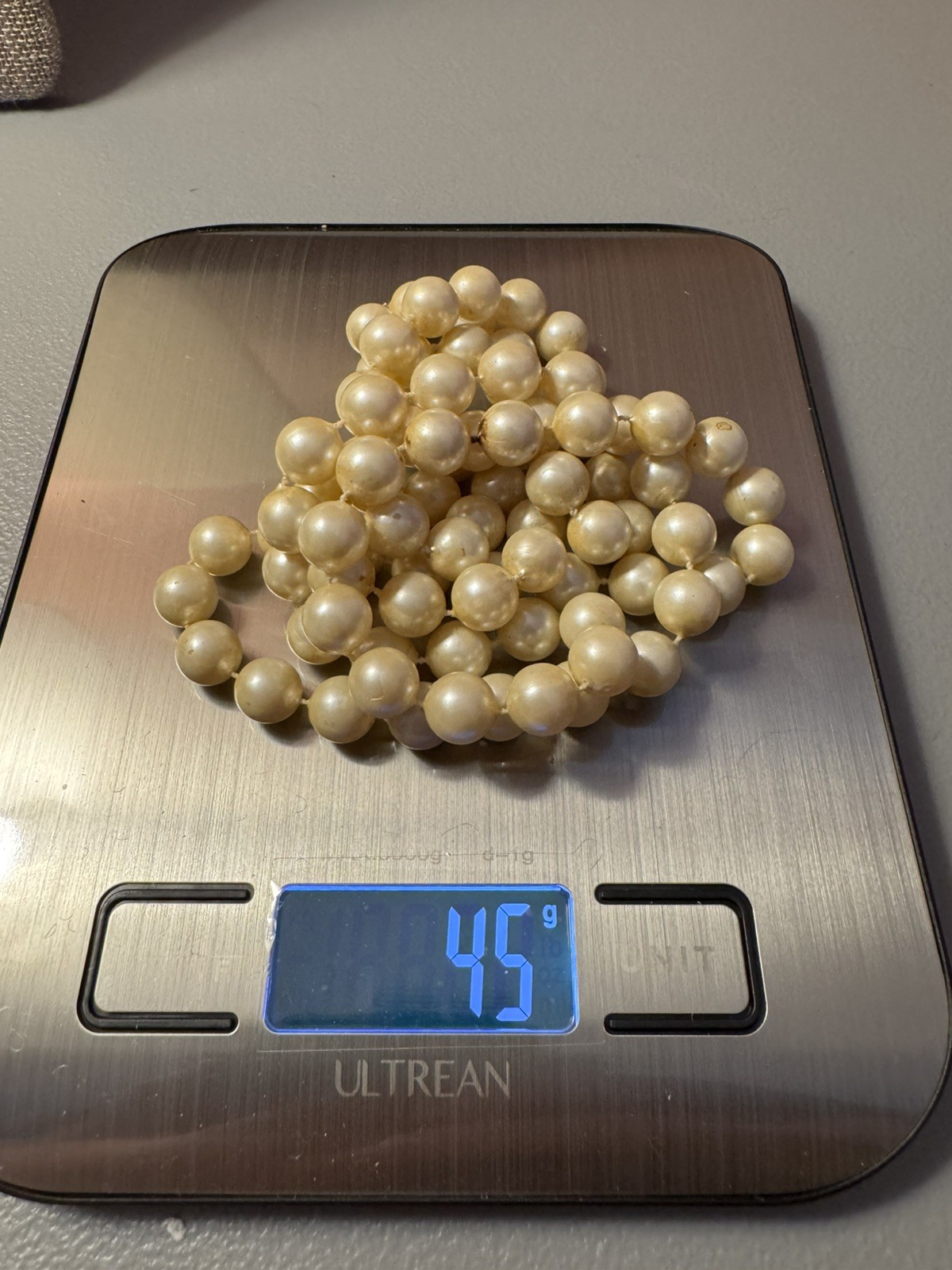 Faux Pearl Beaded Necklace Cream/Champagne color 39 Inches long no clasp
