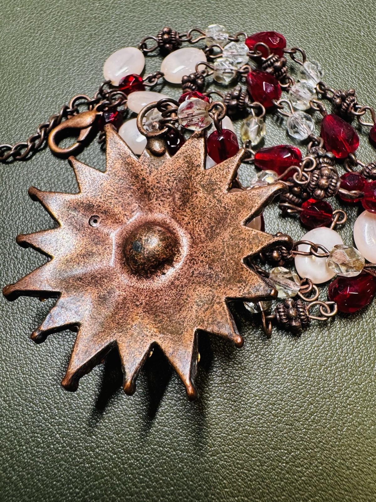 Vintage Seasonal Whispers Pink Red Crystal Flower Statement Necklace 19inch