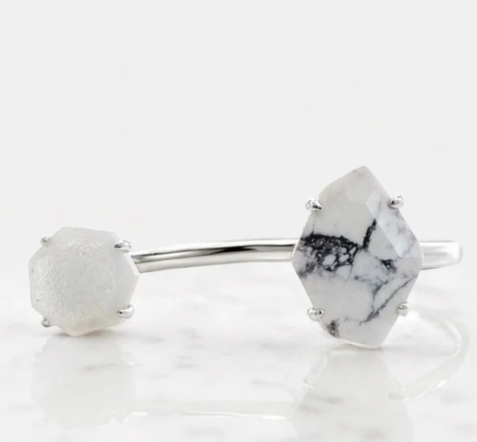 KENDRA SCOTT Silver Cynthia White Mix Stone Cuff Bracelet.