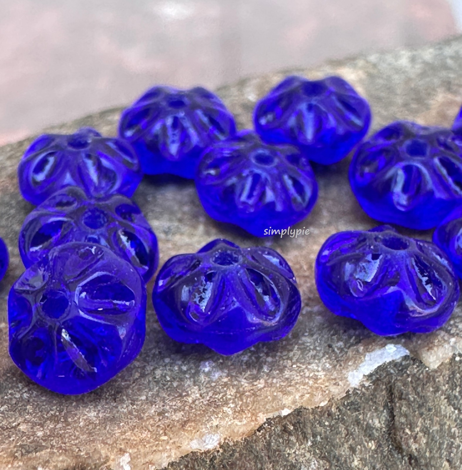Vintage Cobalt Rippled Rondelle German Glass Beads 25 Pcs Spacer Glass Beads