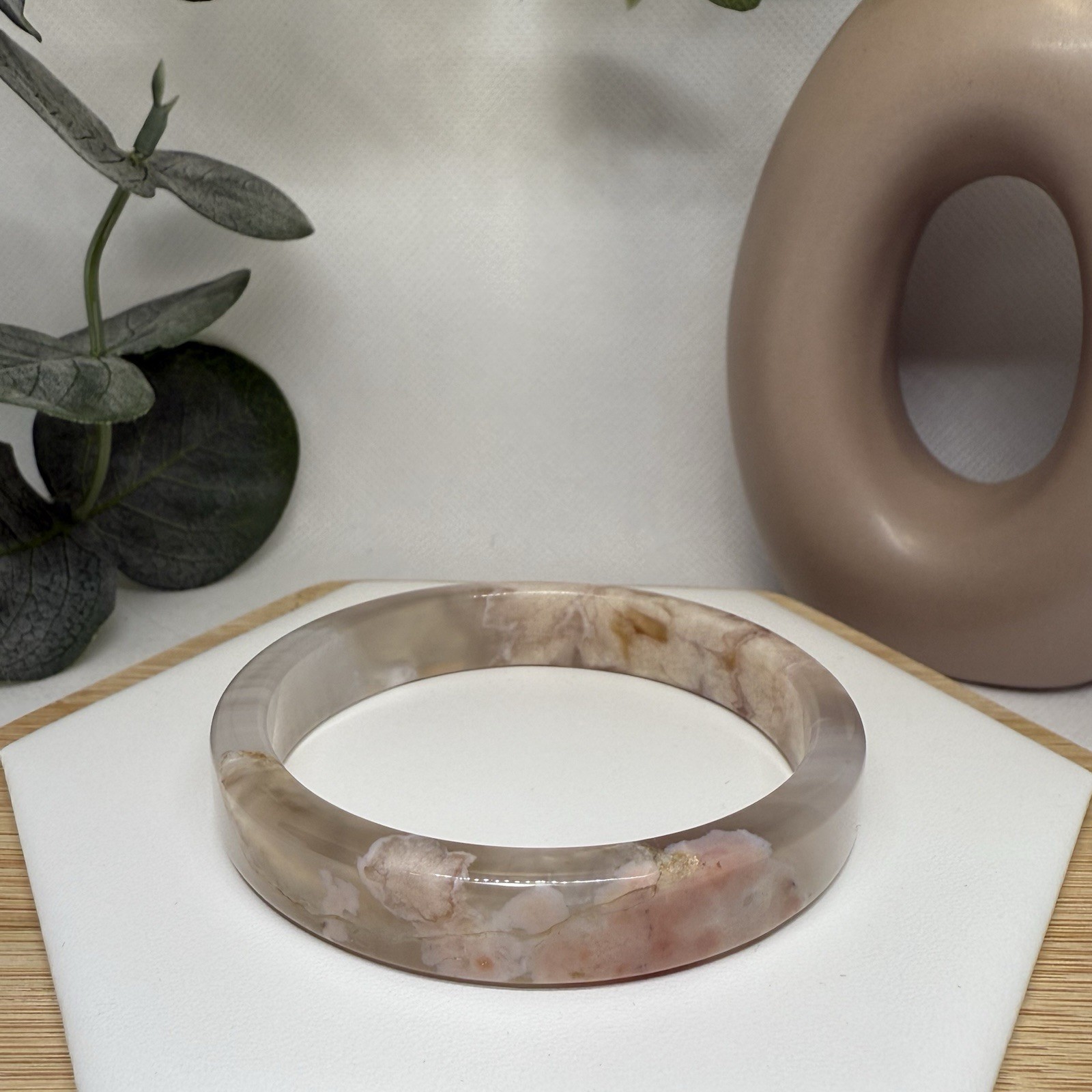 Flower Agate Hard Bangle Size 57.2MM Width 11.1MM