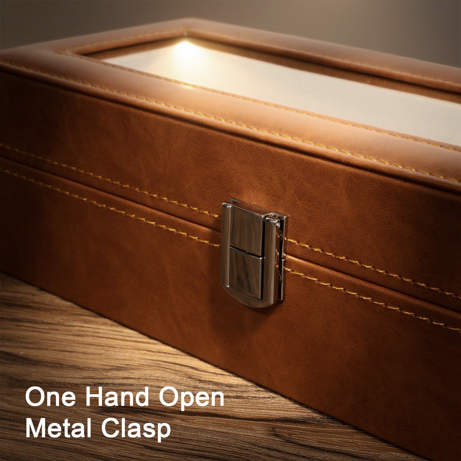 6 Slots Watch Box – PU Leather Case with Glass Lid, Display & Storage Organizer