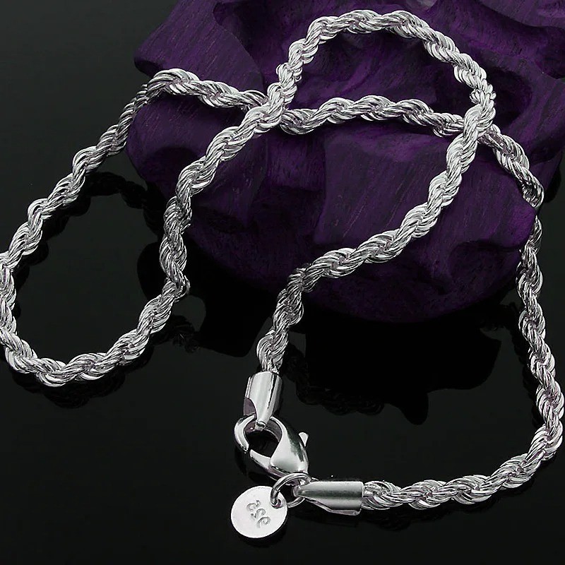 Hot Charms Fine 4MM Rope Chain 925 Sterling Silver Necklaces for Woman Men