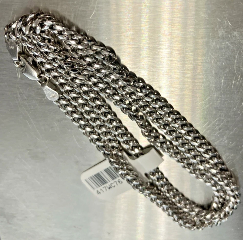 10KT White Gold Cuban Chain Semi-Solid/Hollow 7.6grams 3.8mm 22” Starz Brand NWT
