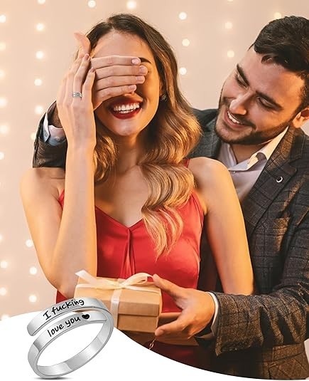 I F♡Cking Love You Ring for Women, Hope Rings Adjustable Stainless Steel Silver