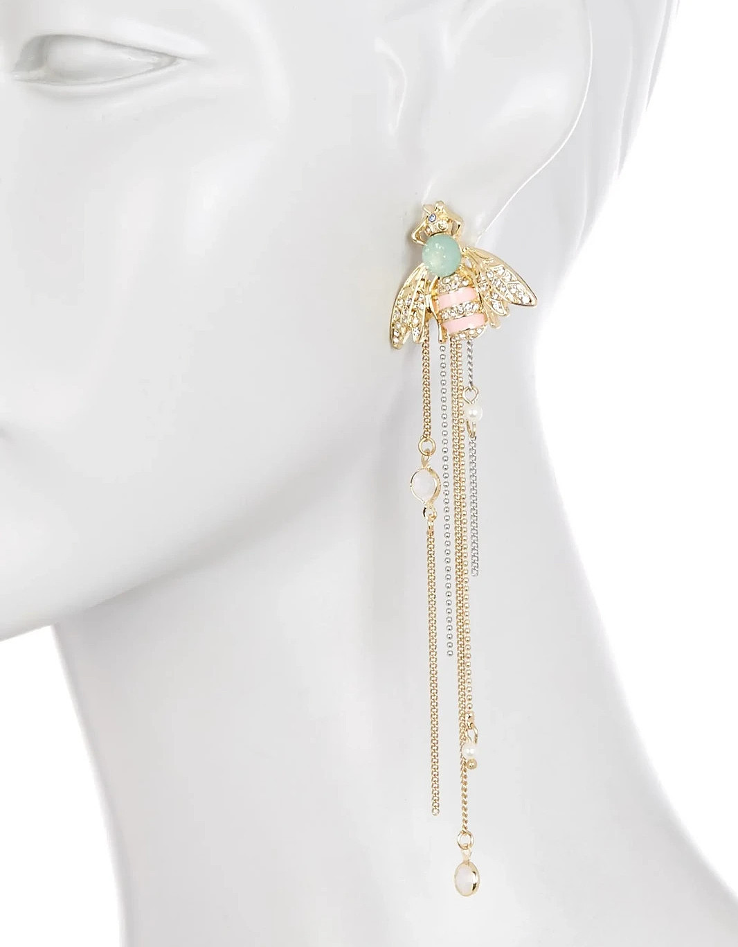 US Seller Betsey Johnson Honeybee Rhinestone Long Dangling Chain Earrings
