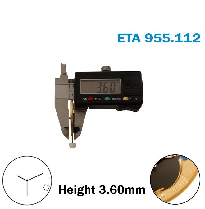 ETA 955.112 Swiss Quartz movement-Height:3.60mm- White Date Disk at 4 Horizontal