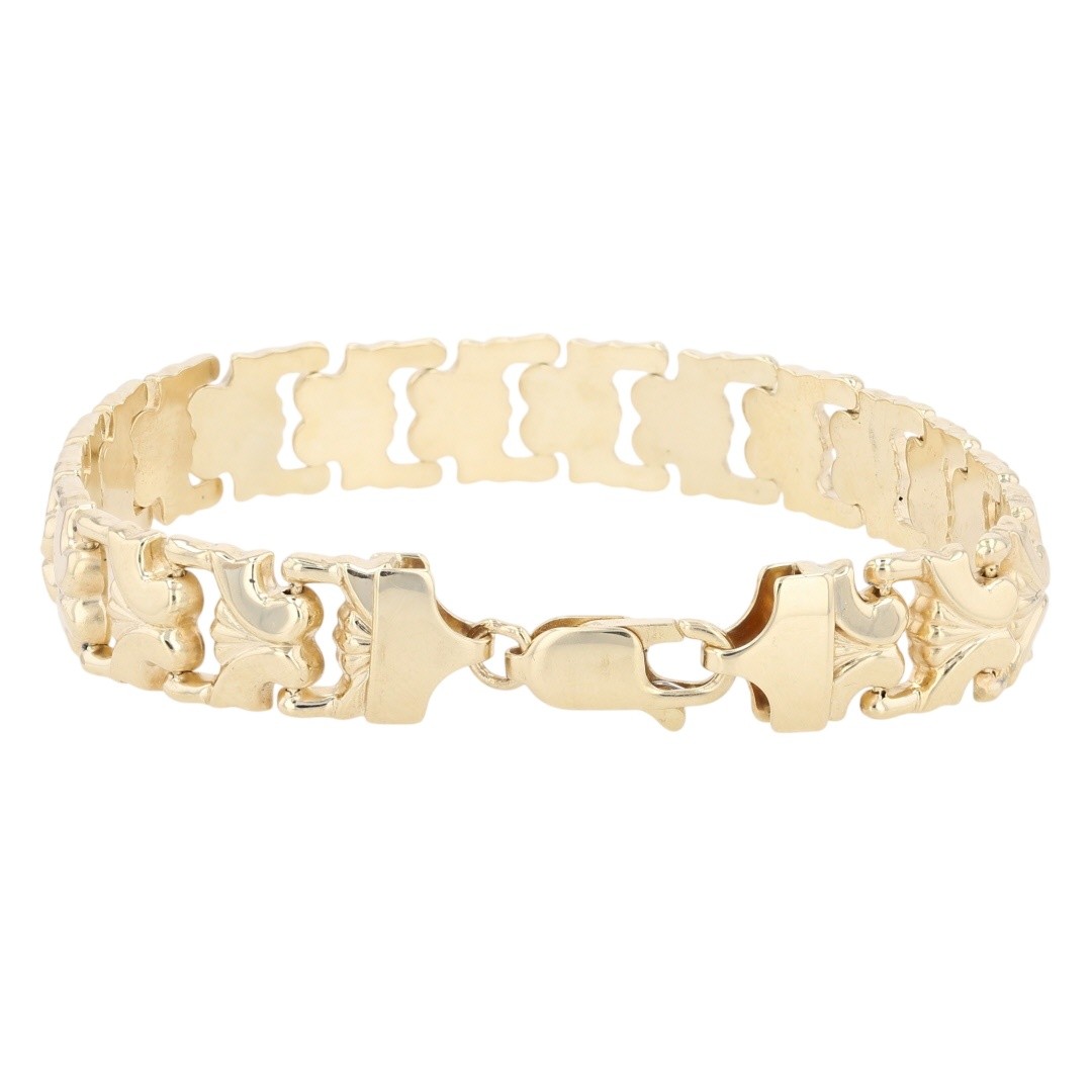 Aurafin 10.3mm Polished Fancy Link 7″ Bracelet 14k Yellow Gold Italy 10.16 Grams