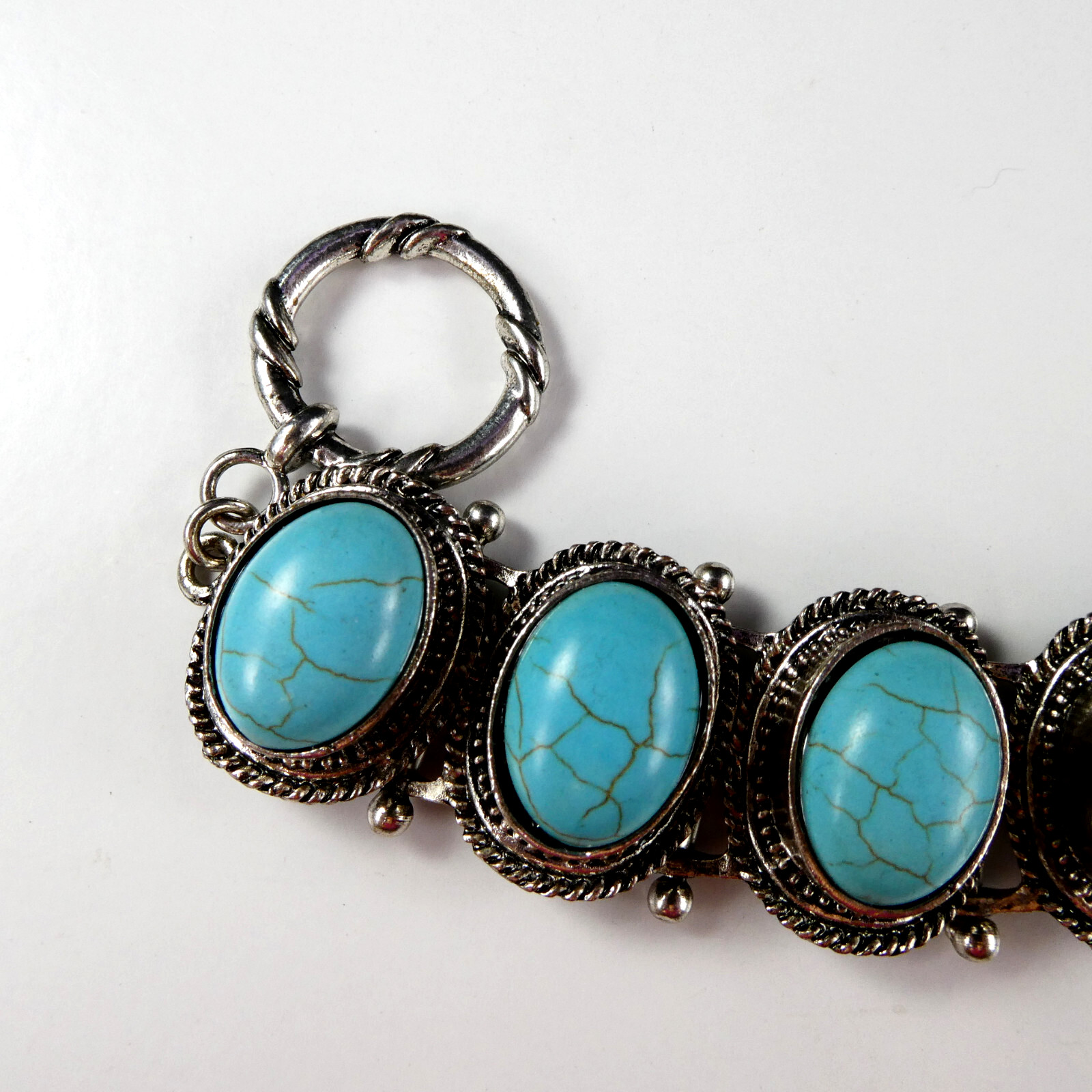 West & Co Faux Turquoise Cabochon Link Bracelet Silver Tone Toggle Clasp