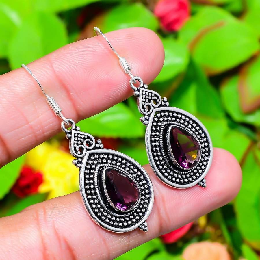 Amethyst Gemstone 925 Sterling Silver Gift Jewelry Earring 1.97″ Gift for Her y8