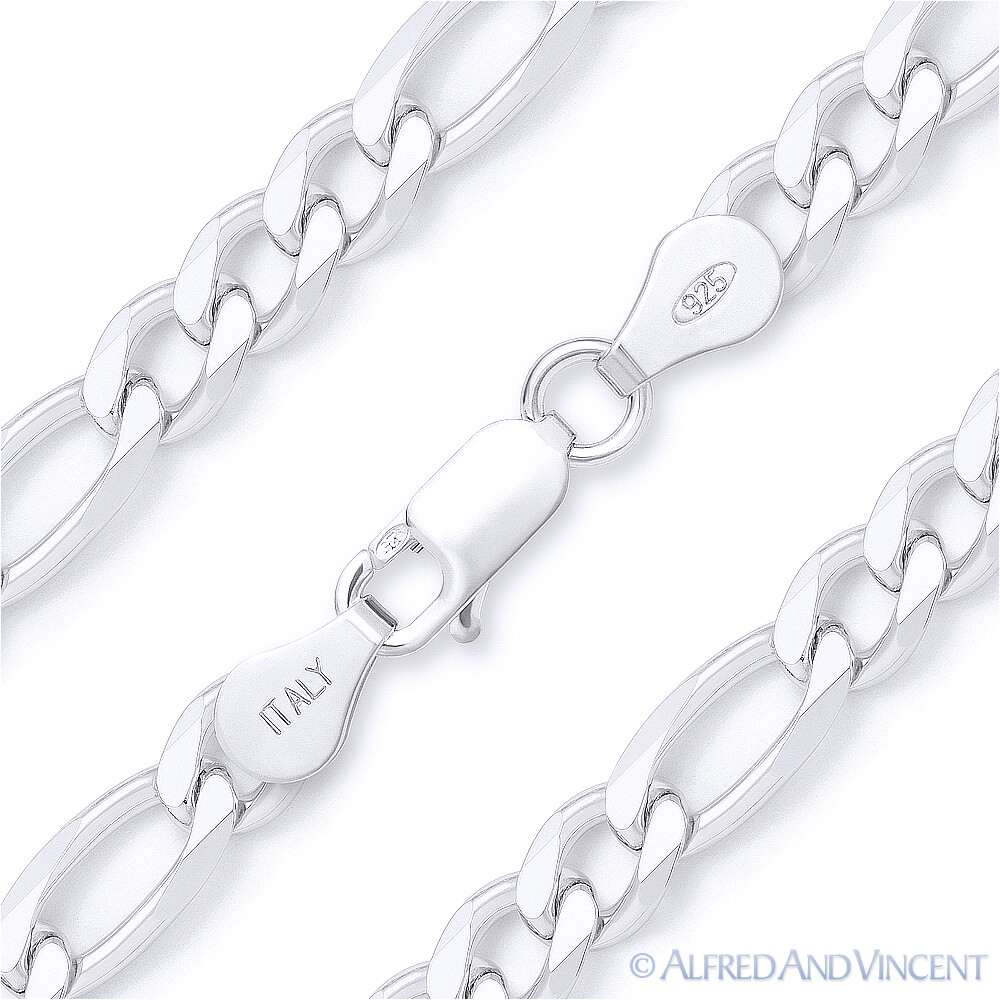 Figaro Link 6mm Men’s Italian Chain Necklace in Solid Italy .925 Sterling Silver