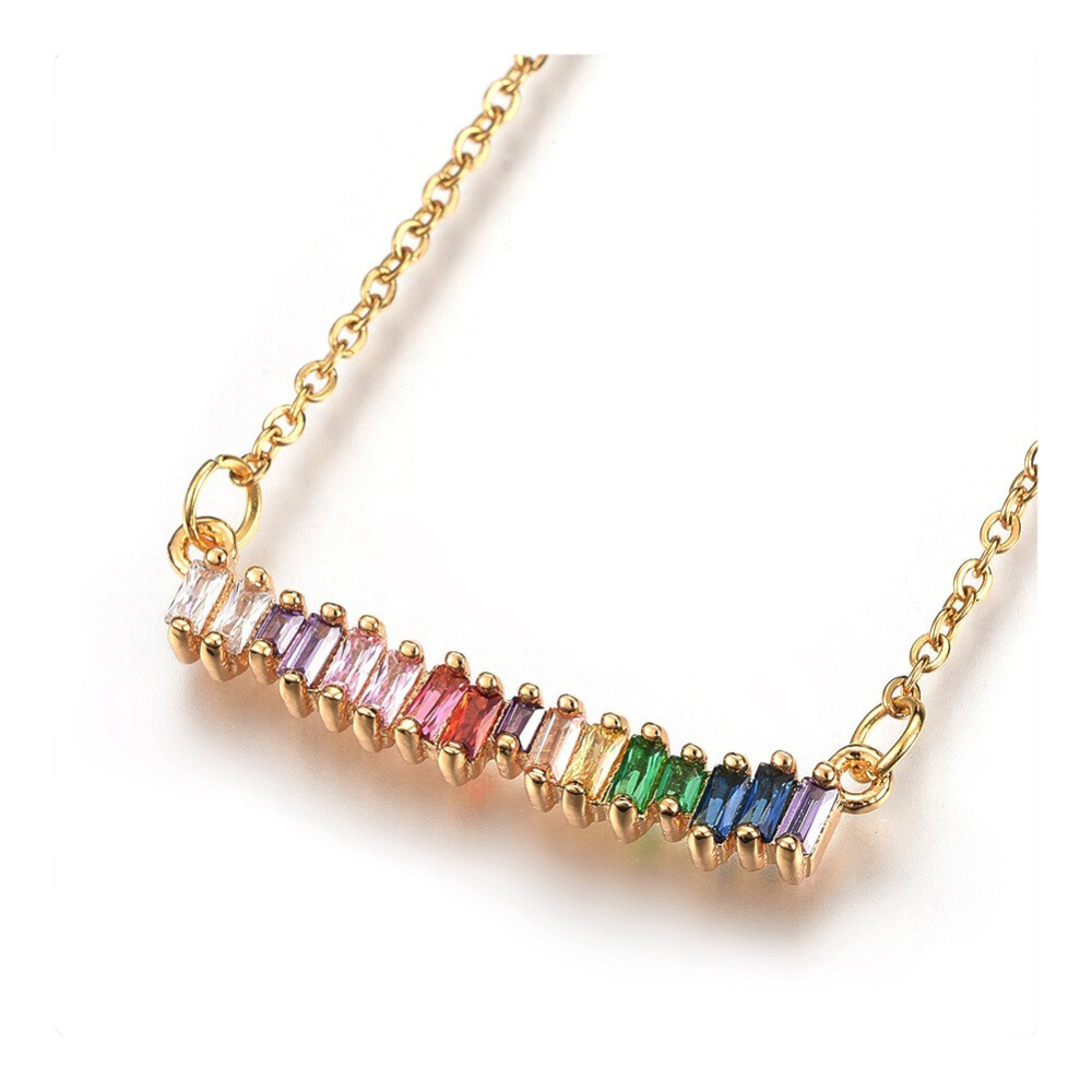 304 Stainless Steel Pendant Necklaces Cubic Zirconia Gold 18.8″(48cm) 0.5mm P375