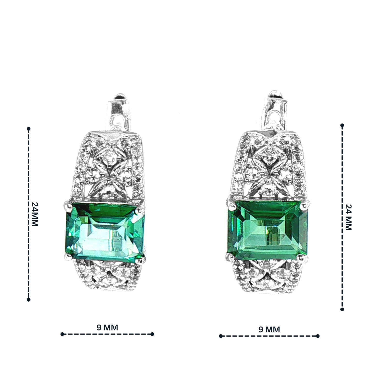 Green Topaz Gemstone 925 Sterling Silver Octagon Earrings Top Rich Green