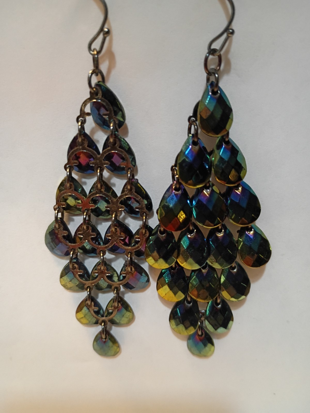 Vintage Iridescent Peacock Chandelier Dangle Earrings