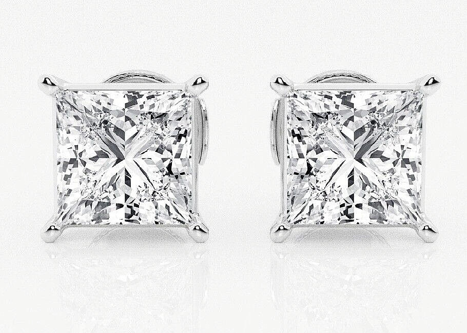 2.50Ct Princess Cut Certified Moissanite Stud Earrings 14K White Gold Gift Boxed